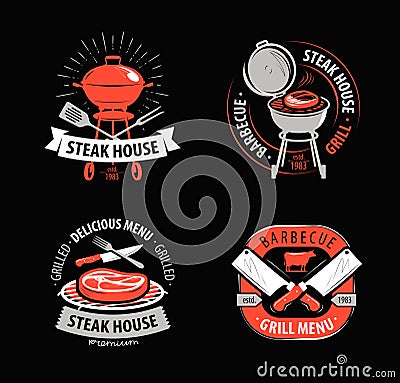 BBQ, grill, barbecue, logo or symbol. Labels for menu of restaurant or cafe. Vector illustration Vector Illustration