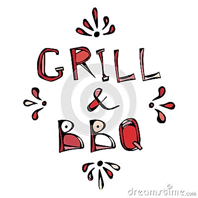 BBQ and Grill Decorative Meat Lettering. Realistic Doodle Cartoon Style Hand Drawn Sketch Vector Illustration.Isolated Vector Illustration