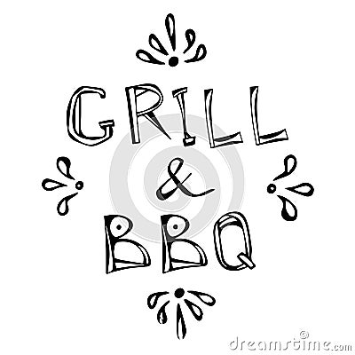 BBQ and Grill Decorative Meat Lettering. Realistic Doodle Cartoon Style Hand Drawn Sketch Vector Illustration.Isolated Vector Illustration