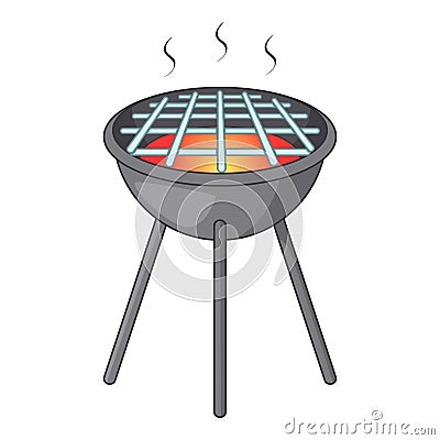 BBQ grill with fire icon, cartoon style Vector Illustration