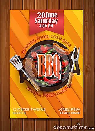 BBQ Grill flyer with elements. Vector Illustration