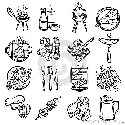 Bbq Grill Icons Set Vector Illustration