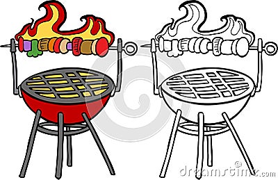 BBQ Grill with Kabob Vector Illustration