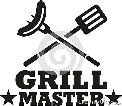 BBQ grill master with cutlery and sausage Vector Illustration