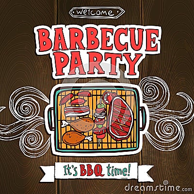 Bbq Grill Party Poster Vector Illustration