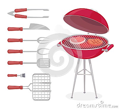 BBQ Grilling Meat and Tools Vector Illustration Vector Illustration
