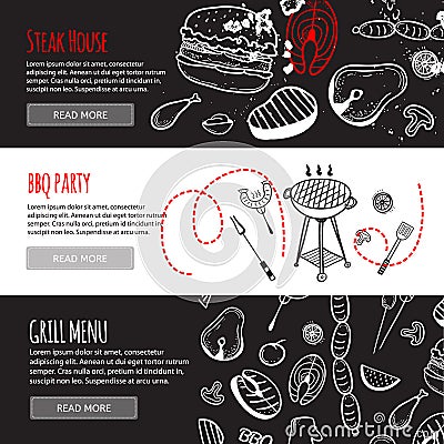 BBQ horizontal banners Vector Illustration