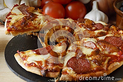 BBQ Meat feast gourmet Pizza Stock Photo