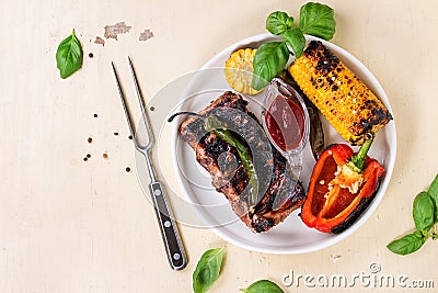 BBQ meat and vegetables Stock Photo