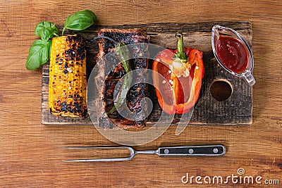 BBQ meat and vegetables Stock Photo