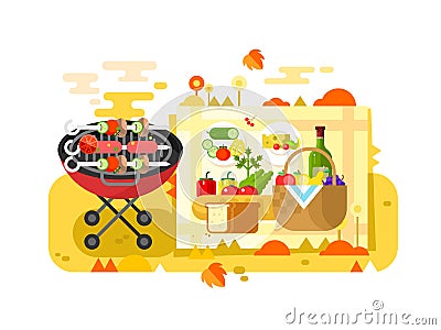 BBQ party design flat Vector Illustration