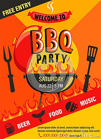 BBQ party invitation flyer. Vector Illustration