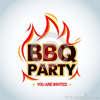 BBQ Party logotype template with flames. Barbecue party logo, party invitation template. Isolated Vector illustration. Stock Photo