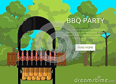 BBQ party poster with meats on barbecue Vector Illustration