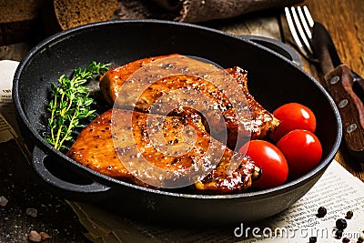 BBQ pork chops in sweet glaze Stock Photo