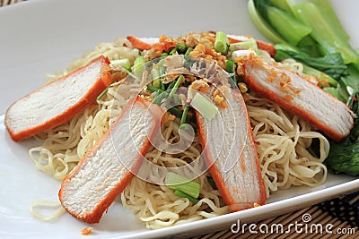 BBQ Pork with Egg Noodle Stock Photo