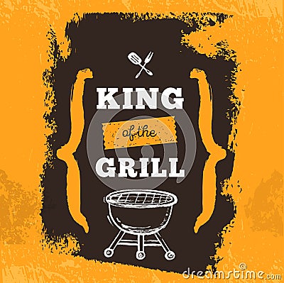 BBQ poster, restaurant grill flyer, vintage barbecue template with grunge outdoor grill Vector Illustration