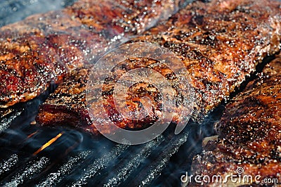 BBQ Ribs on the Grill Stock Photo