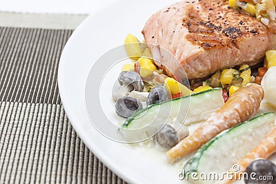 Bbq salmon with mongo sauce Stock Photo