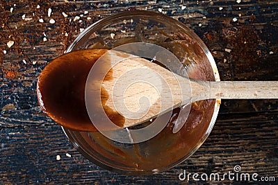 Empty Bowl of BBQ Sauce Stock Photo