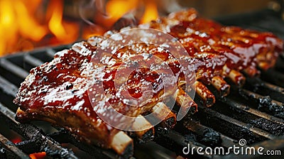 BBQ spare ribs from a charcoal grill Stock Photo