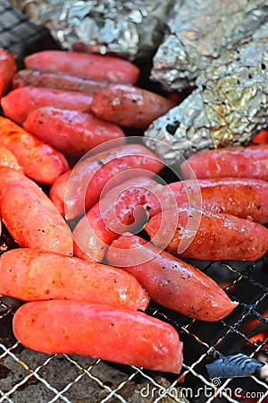 BBQ Taiwan sausage fire charcoal Stock Photo