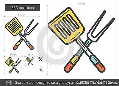 BBQ tools line icon. Vector Illustration