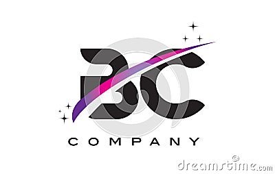 BC B C Black Letter Logo Design with Purple Magenta Swoosh Vector Illustration