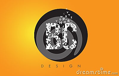 BC B C Logo Made of Small Letters with Black Circle and Yellow B Vector Illustration