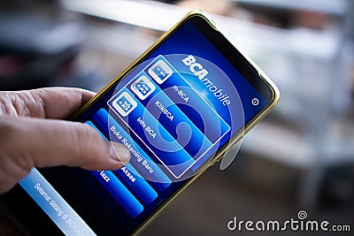 BCA Mobile application menu on Smartphone Editorial Stock Photo