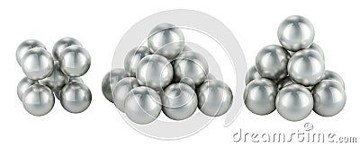 BCC, FCC, HCP atoms package crystal lattices structures. Close-packing of equal spheres illustration. 3D rendering Cartoon Illustration