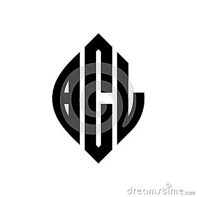 BCL circle letter logo design with circle and ellipse shape. BCL ellipse letters with typographic style. The three initials form a Vector Illustration