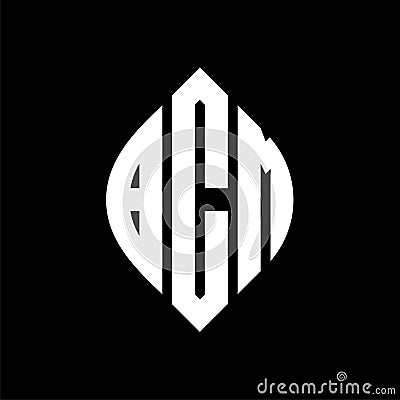 BCM circle letter logo design with circle and ellipse shape. BCM ellipse letters with typographic style. The three initials form a Vector Illustration