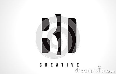 BD B D White Letter Logo Design with Black Square. Vector Illustration