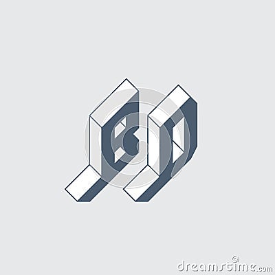 BD - international 2-letter code of Bangladesh. B and D - Monogram or logotype. Isometric 3d font for design. Volume alphabet. Vector Illustration
