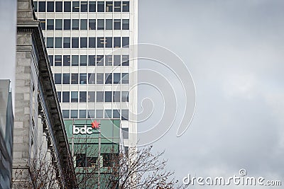 BDC Bank logo on their headquarters for Montreal, Quebec. the Business Development Bank of Canada is a bank Editorial Stock Photo