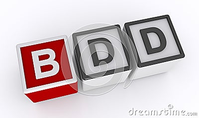 bdd Behavior Driven Development word block on white Stock Photo