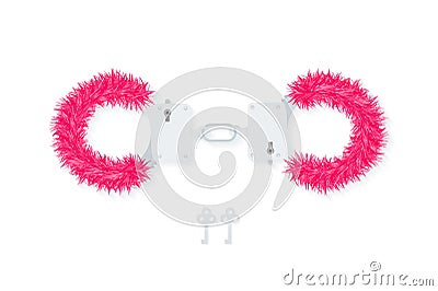 BDSM fluffy handcuffs, bondage element to immobilize partner. Stock Photo