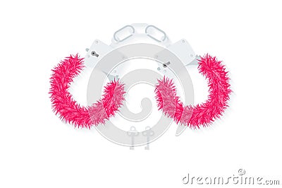 BDSM fluffy handcuffs, bondage element to immobilize partner. Stock Photo