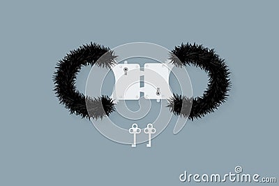 BDSM fluffy handcuffs, bondage element to immobilize partner. Sex shop stuff for sadist and masochist. Vector Illustration