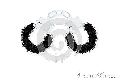 BDSM fluffy handcuffs, bondage element to immobilize partner. Sex shop stuff for sadist and masochist. Vector Illustration