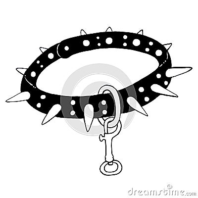 BDSM hand drawn collar with spikes. Black and white illustration Cartoon Illustration