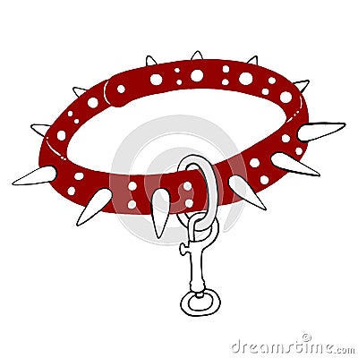 BDSM hand drawn collar with spikes. Red illustration Cartoon Illustration