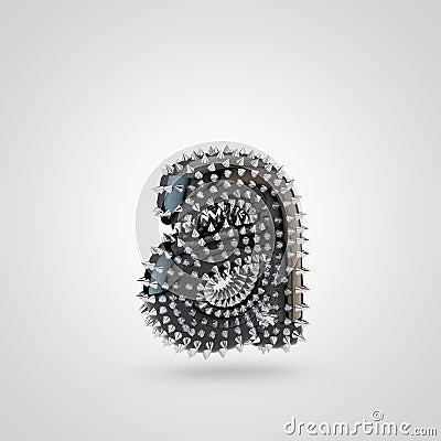 BDSM black latex letter A lowercase with chrome spikes isolated on white background Stock Photo