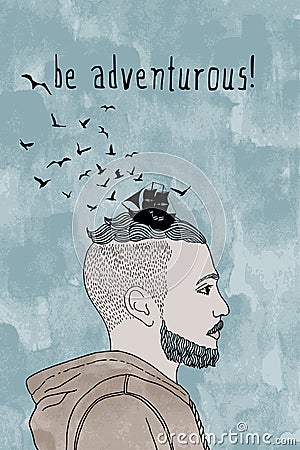 be adventurous! - conceptual portrait of a guy Vector Illustration