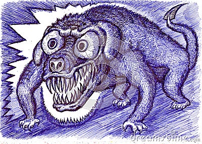 Be aware of dog. Drawing with ballpoint pen. Stock Photo