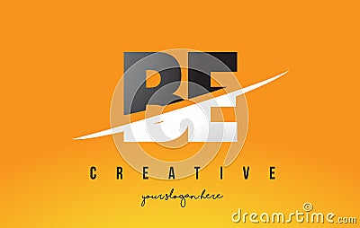 BE B E Letter Modern Logo Design with Yellow Background and Swoosh. Vector Illustration