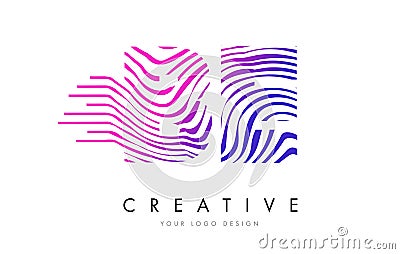 BE B E Zebra Lines Letter Logo Design with Magenta Colors Vector Illustration