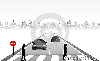 Be careful of people crossing the road. For people using crosswalk To reduce accidents and to respect the traffic rules. Symbols, Vector Illustration