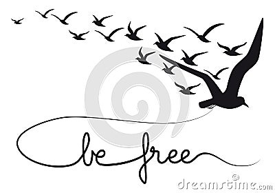 Be free text flying birds, vector Vector Illustration